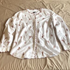 Talbots Size XS floral embroidery long sleeve shirt